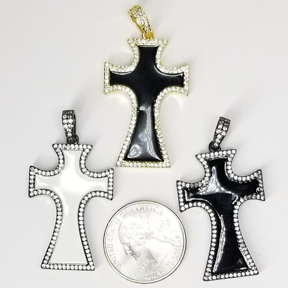 NWT Enamel Cross Pave CZ Pendant Charm NEW - Picture 3 of 8